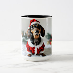 Taza Bicolor Black Tandan Modachshund Dog Face Santa Dachshund