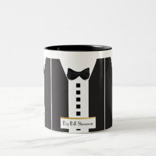 Taza Bicolor Black Tie Tuxedo 🎩 Funny Office Monograma
