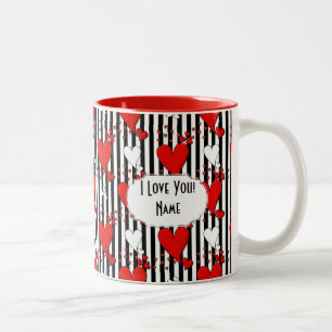 Taza Bicolor Blanco Rojo Negro San Valentín Corazones Café Mug