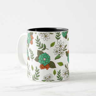 Taza Bicolor Blanco y Verde Floral Retro