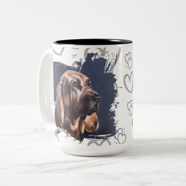 Taza Bicolor Bloodhound dog love mug  (Anverso izquierdo)