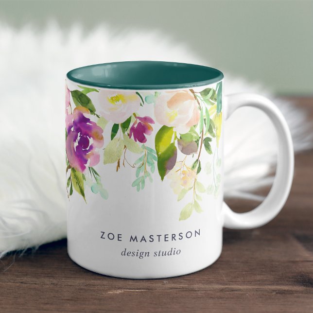 Taza Bicolor Bloom vibrante | Floral acuarela personalizada (Subido por el creador)