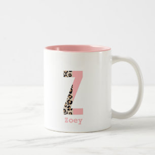 Taza Bicolor Bloque de color inicial personalizado del leopardo