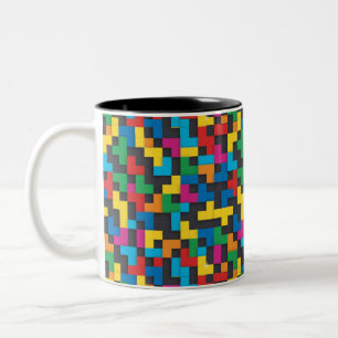 Taza Bicolor Bloques Retro Tetris Patrón Continuo