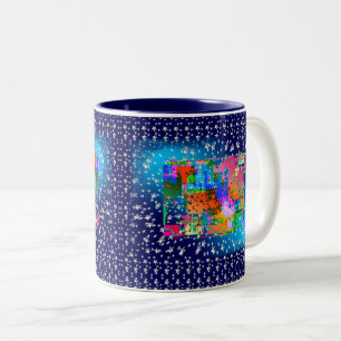 Taza Bicolor Blue Abstract Geometric Stars Bright