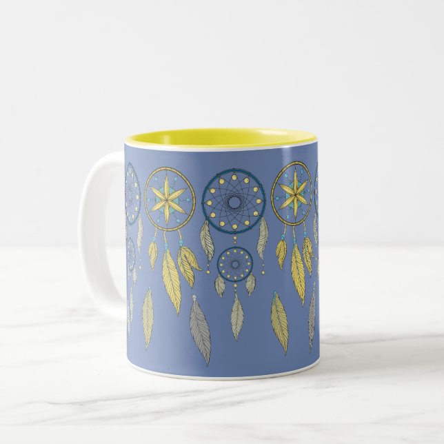 Taza Bicolor Blue and Yellow Dream Catchers (Anverso izquierdo)