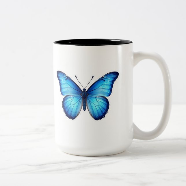 Taza Bicolor “Blue Butterfly Aesthetic Mug – Elegant Design” (Derecha)