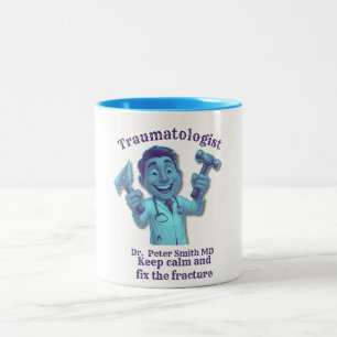 Taza Bicolor BLUE Cartoon Surgeon With Hammer And Saw Print