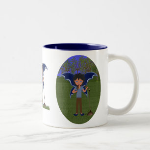 Taza Bicolor Blue Dragon Winged Musical Boy Faerie