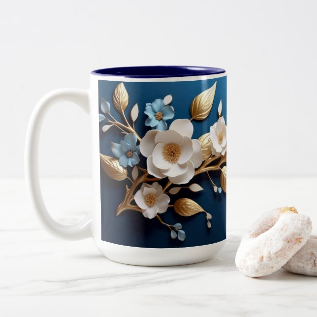 Taza Bicolor "Blue Floral Delight Coffee Mug" (Con donut)