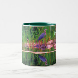 Taza Bicolor Blue Heron Reflecciones Arte Animal Personalizado