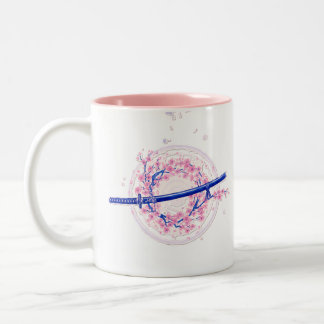 Taza Bicolor Blue Ink Katana & Cherry Blossom / Sakura Mug