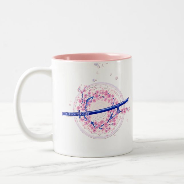 Taza Bicolor Blue Ink Katana & Cherry Blossom / Sakura Mug (Izquierda)