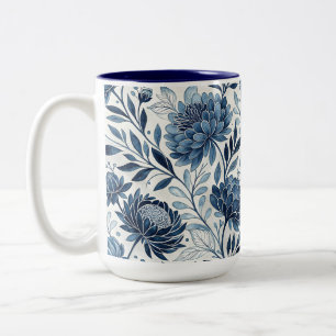 Taza Bicolor Blue Peony Garden Watercolor