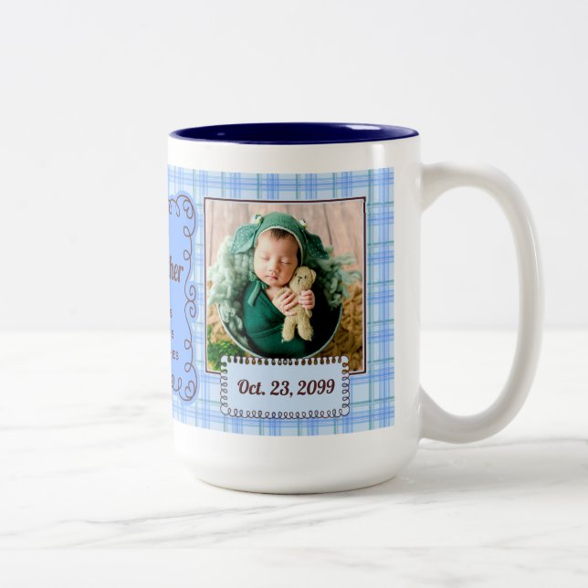 Taza Bicolor Blue Plaid Orgullo Abuelo 2 Foto (Derecha)