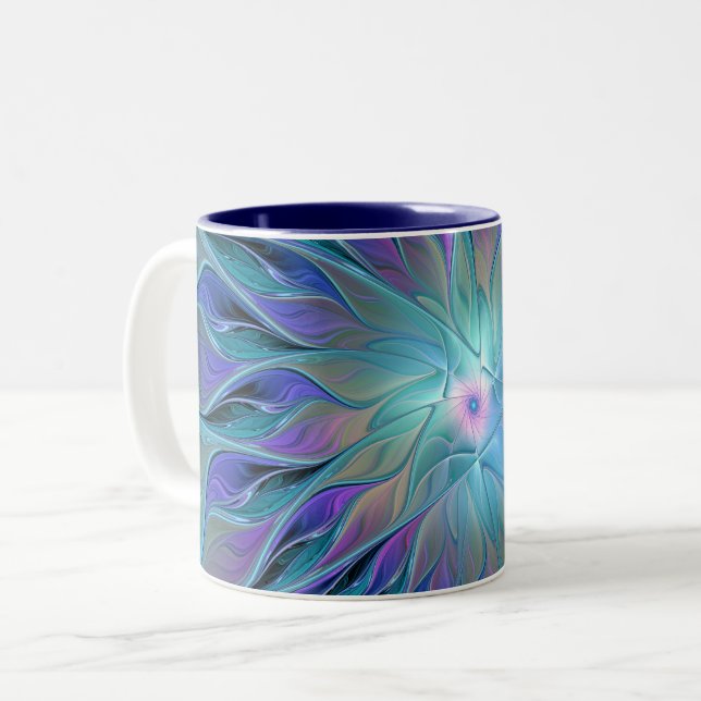 Taza Bicolor Blue Purple Flower Dream Resumen arte fractal (Anverso izquierdo)