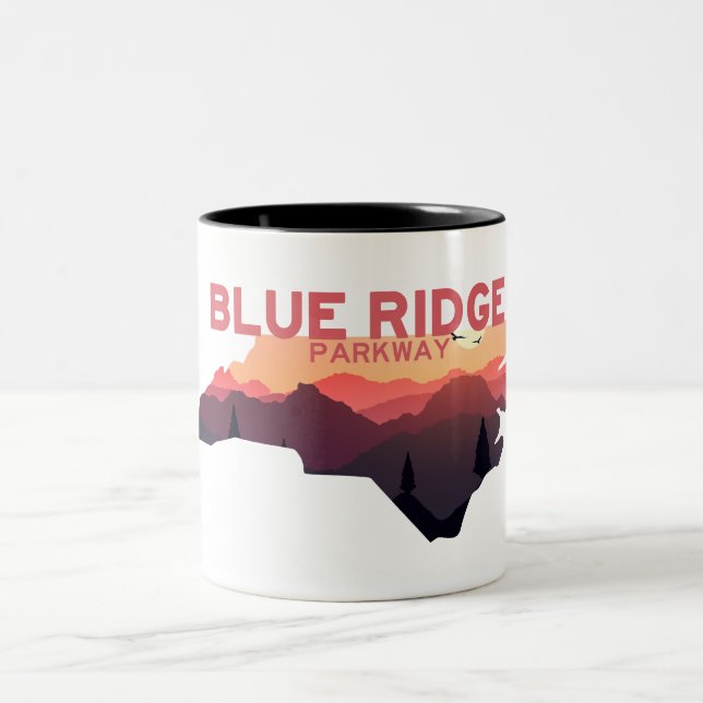 Taza Bicolor Blue Ridge Parkway North Carolina Map (Centro)
