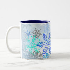 Taza Bicolor Blue Snowflakes Design Coffee Mug