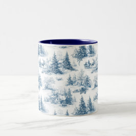 Taza Bicolor Blue Toile Christmas Pattern 