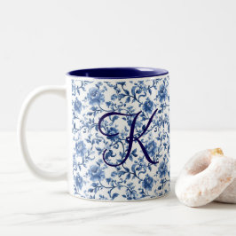 Taza Bicolor Blue Watercolor Floral Toile Chinoiserie Vintage