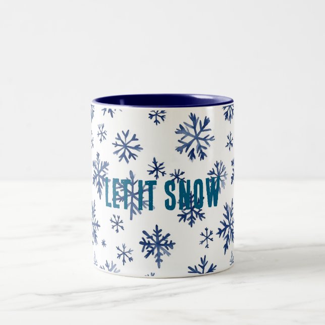 Taza Bicolor Blue White Snowflakes Christmas (Centro)