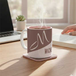 Taza Bicolor Blush Rosa Moderno y Cocoa Bloque de Color Monogra