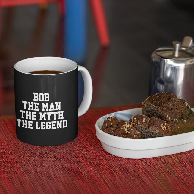 Taza Bicolor Bob: Hombre, mito, leyenda, negro (Bob: Man, Myth, Legend, black Two-Tone Coffee Mug)