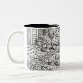 Taza Bicolor Boceto a lápiz de vida silvestre en el patio trase