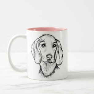 Taza Bicolor boceto de perro salchicha dibujado a mano en negro
