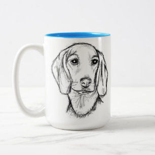 Taza Bicolor boceto de perro salchicha dibujado a mano en negro