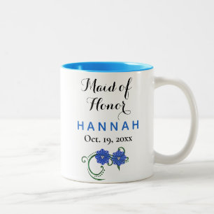 Taza Bicolor Boda azul de la tipografía moderna de honor