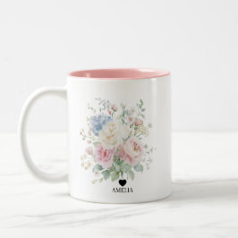 Taza Bicolor Boda con Acuarela Floral Pastel