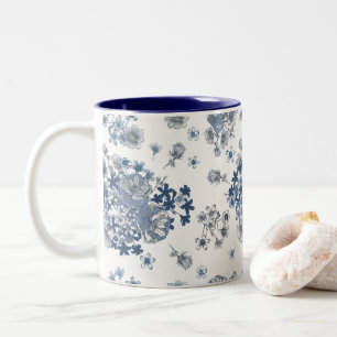 Taza Bicolor Boda con patrón vintage francés Toile-De-Jouy
