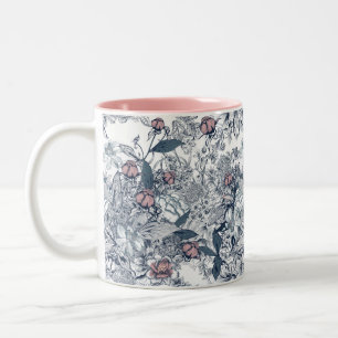 Taza Bicolor Boda con patrón vintage francés Toile-De-Jouy 