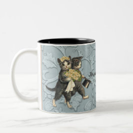 Taza Bicolor Boda de gatos posados azul