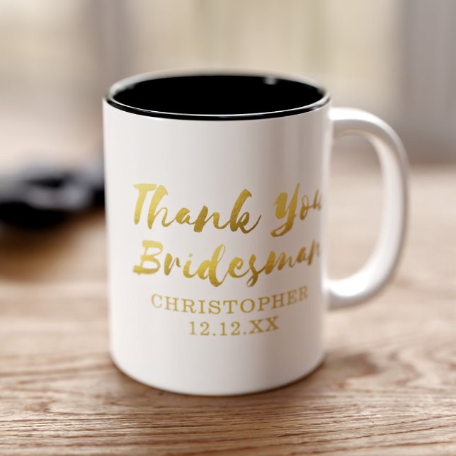 Taza Bicolor Boda Gracias Bridesman Gift (Thank your Bridesman for being by your side with this coffee mug. Just add a name and wedding date)