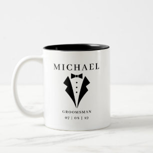 Taza Bicolor Boda GROOMSMAN Nombre y fecha personalizados Tuxed