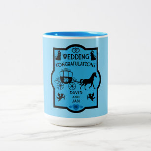 Taza Bicolor Boda Romántico De Caballos Y Carros