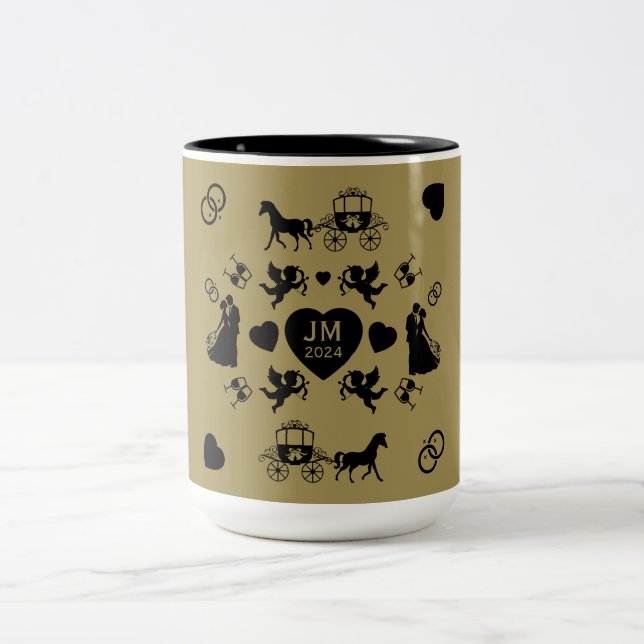 Taza Bicolor Boda Romántico De Caballos Y Carros (Centro)