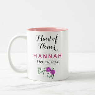 Taza Bicolor Boda rosa de la tipografía moderna de honor