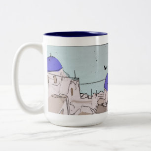 Taza Bicolor Boda Santorini Recuerdos Casas Griegas Blancas Azu