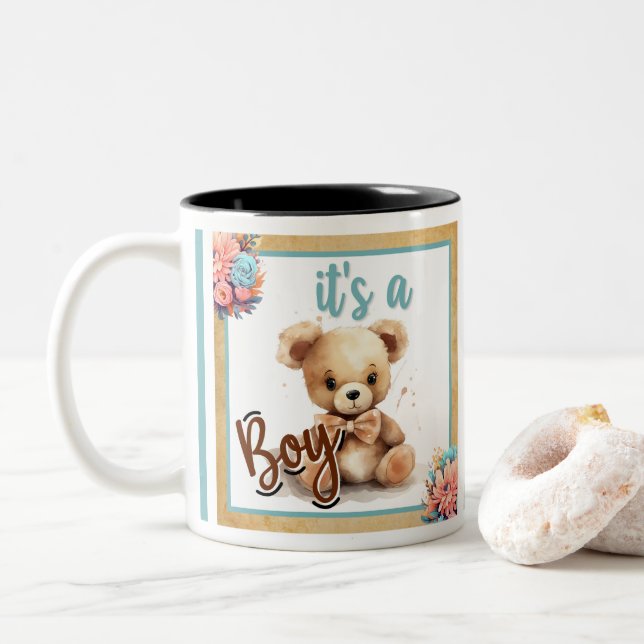 Taza Bicolor Boho Blue Bear Baby Shower (Con donut)