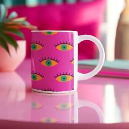 Taza Bicolor BOHO Evil Eye Pattern Funky Fuchsia