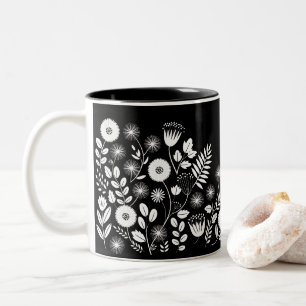 Taza Bicolor Boho Flor Silvestre en Blanco y Negro