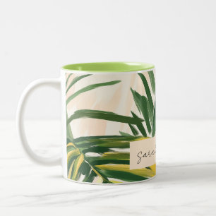 Taza Bicolor Boho Rubor Green Tropical Palm Leaves Beach