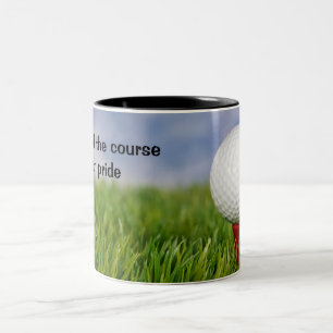 Taza Bicolor Bola de Golf en Tee Rojo con Cita