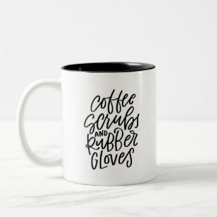 Taza Bicolor Bolas de café y guantes de goma