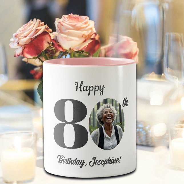 Taza Bicolor Bold 80th Birthday Photo (Subido por el creador)