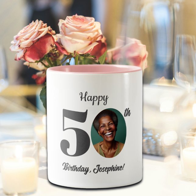 Taza Bicolor Bold Happy 50th Birthday Photo (Subido por el creador)