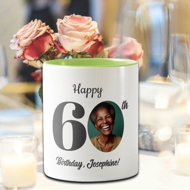 Taza Bicolor Bold Happy 60th Birthday Photo (Subido por el creador)